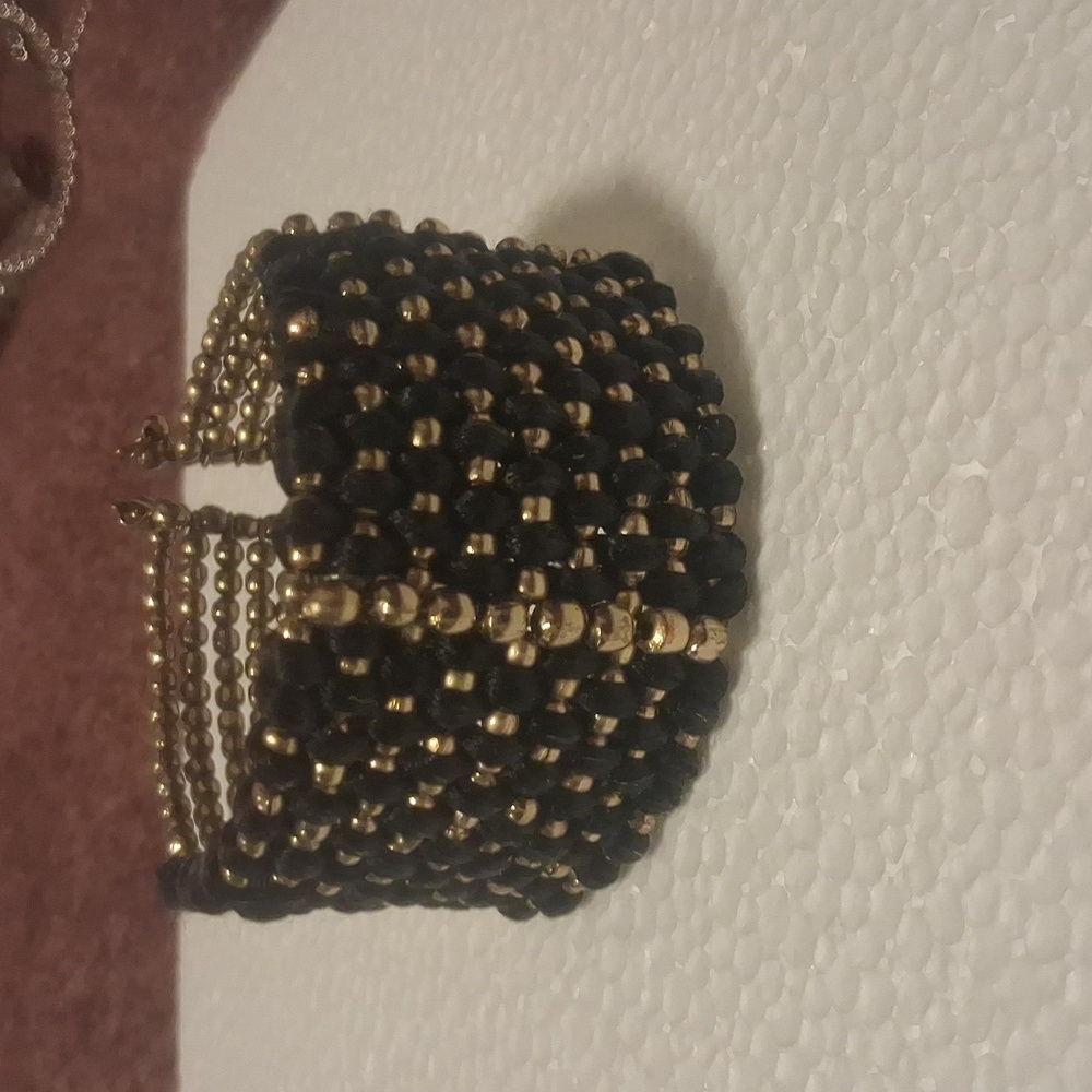 Black and Gold Beaded Men's Bracelet